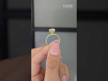 Round Solitaire Shape Floral Ring With Pave Band