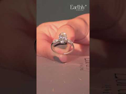 Oval Half Bezel Triple Diamond Engagement Ring