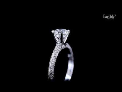 Round Solitaire Engagement Milgrain Pave Band | Earthly jewels