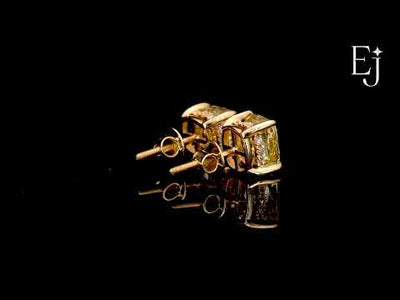 Cushion Cut Yellow Diamond Studs | Earthly Jewels