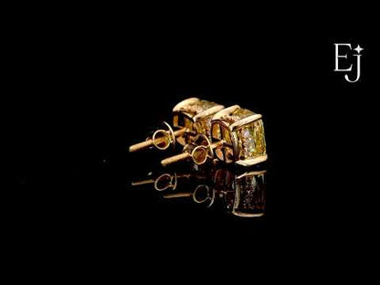 Cushion Cut Yellow Diamond Studs | Earthly Jewels