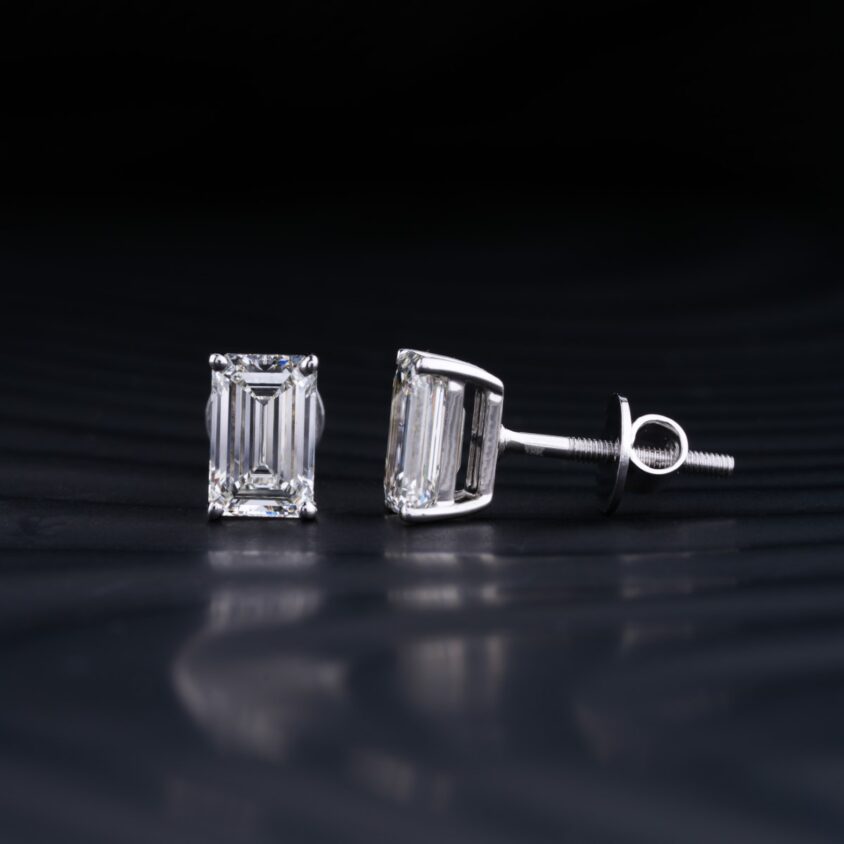 Emerald Diamond Earrings | Emerald Cut Lab Grown Diamond Earrings | Emerald Diamond Stud Earrings | Earthly Jewels
