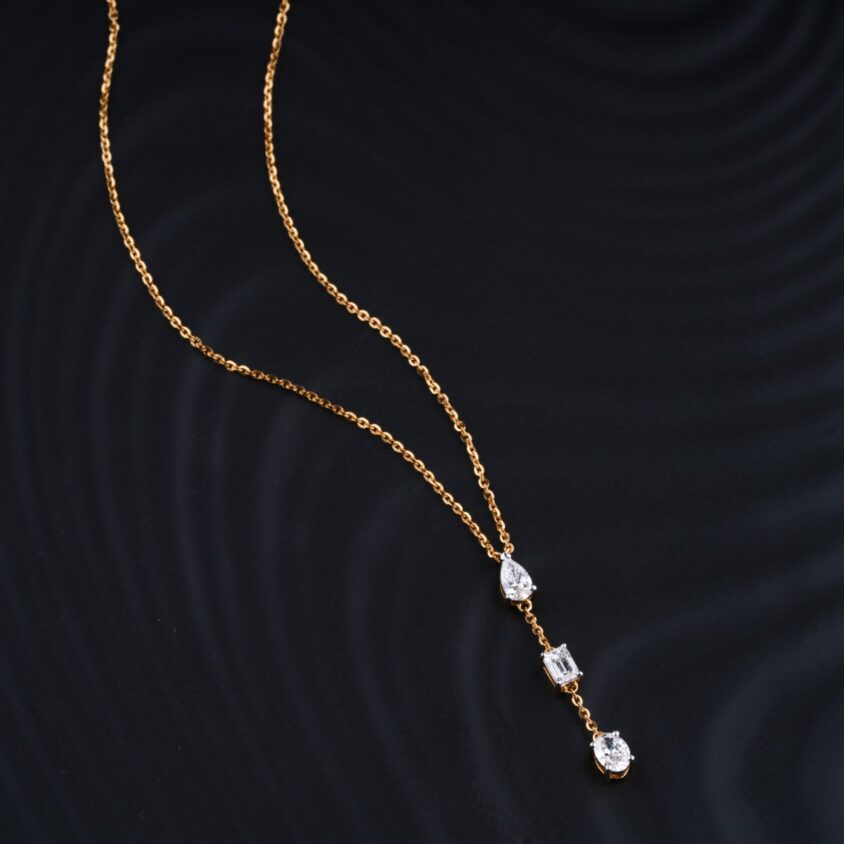 3 Diamond Drop Necklace | 3 Stone Diamond Necklace | Three Drop Diamond Necklace | Earthly Jewels