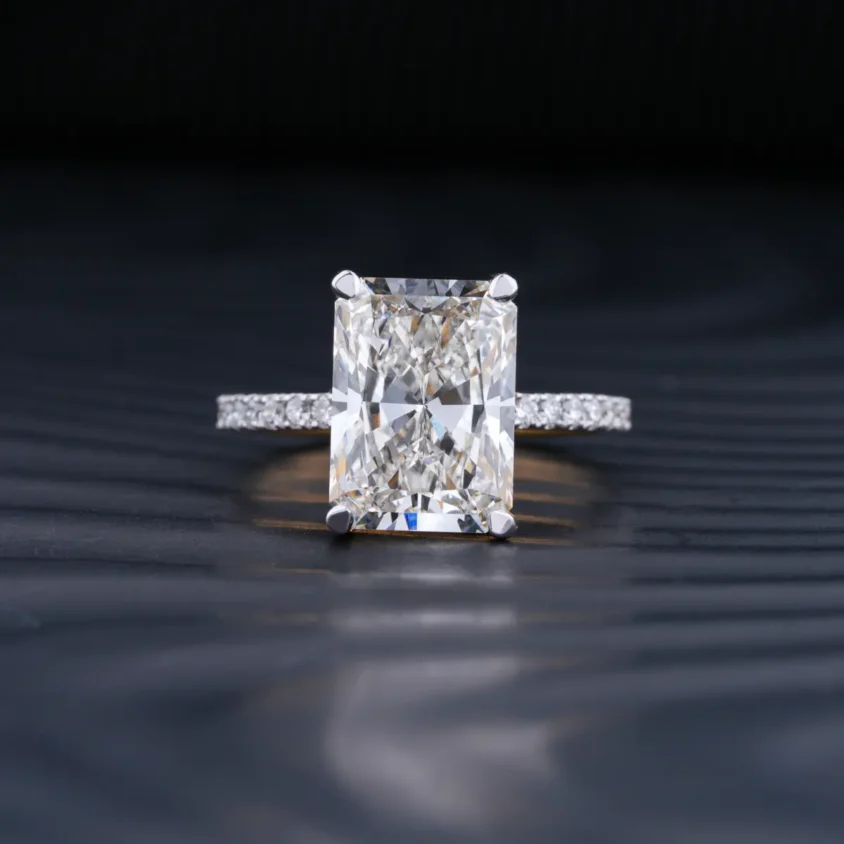 Radiant Engagement Ring Hidden Halo | Radiant Lab Grown Diamond Hidden Halo Ring | Radiant Cut Hidden Halo Engagement Ring | Earthly Jewels