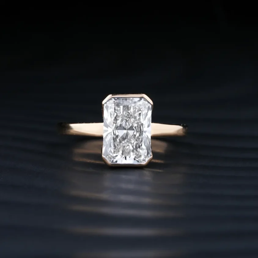 2 Carat Radiant Cut Engagement Ring | 2Ct Radiant Cut Diamond Ring | Radiant Cut Half Bezel Engagement Ring | Earthly Jewels