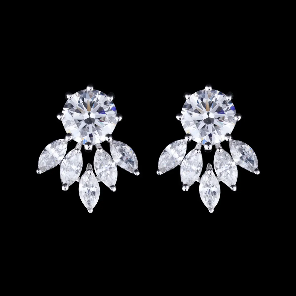 Flower Diamond Stud Earrings | Flower Shape Round Lab Diamond Stud Earrings | Round Lab Grown Diamond Flower Stud Earrings