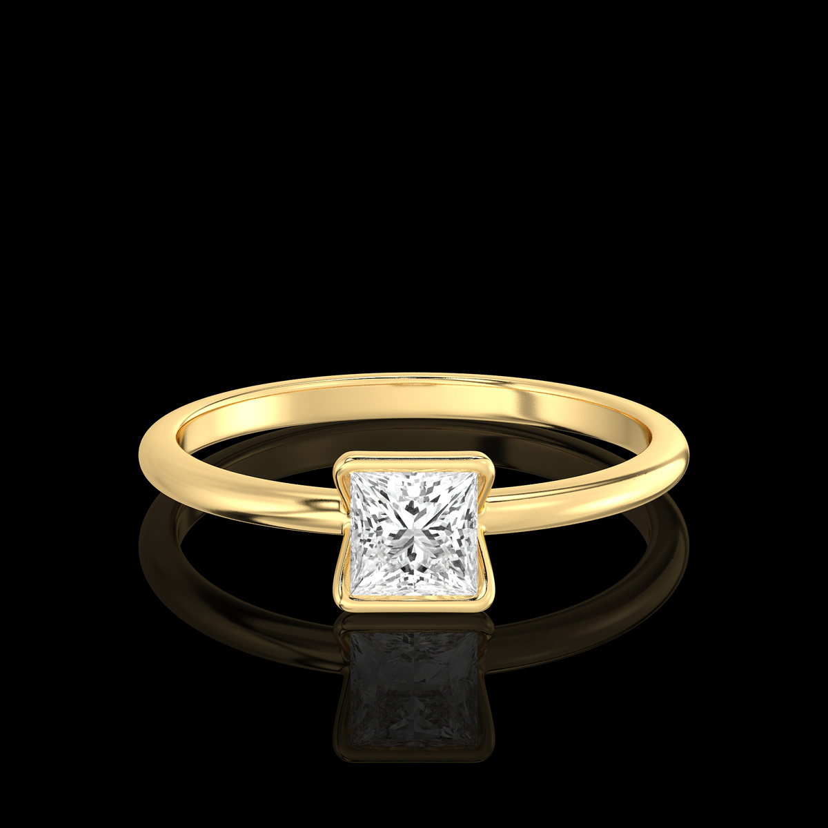Half Bezel Princess Cut Engagement Ring | Bezel Set Princess Cut Lab Grown Diamond Ring | Princess Cut Lab Grown Diamond Ring | Earthly Jewels