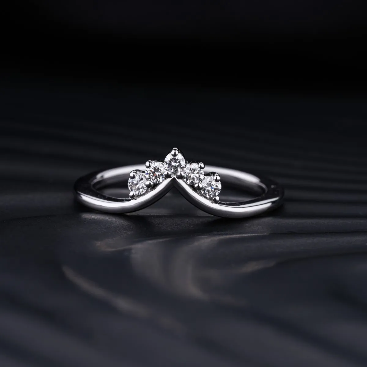 Tiny Crown Ring With Round Diamonds | Round Diamond V Shape Crown Ring | V Shape Mini Crown Ring | Earthly Jewels