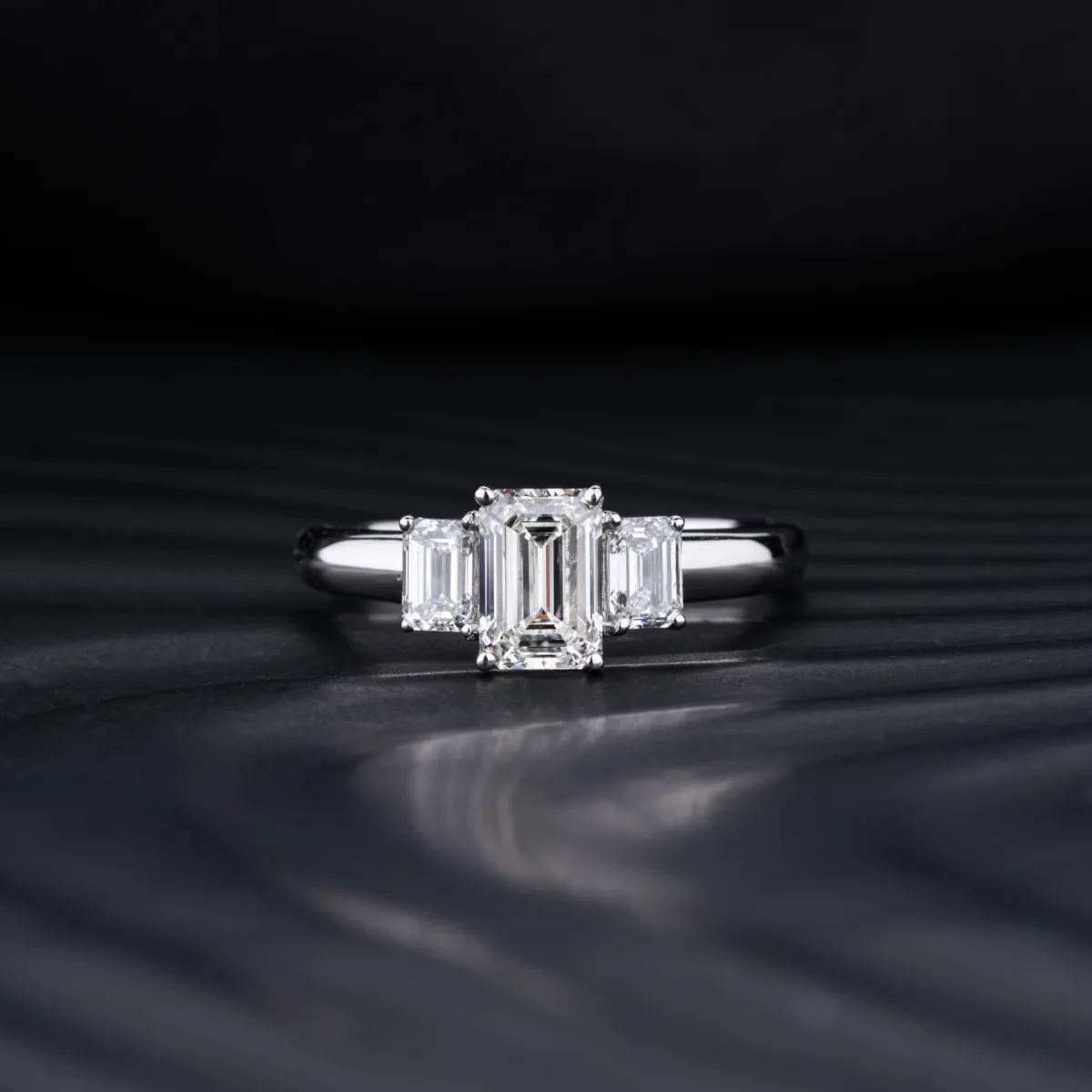 3 Stone Emerald Cut Diamond Ring | Emerald Trilogy Ring | Earthly Jewels