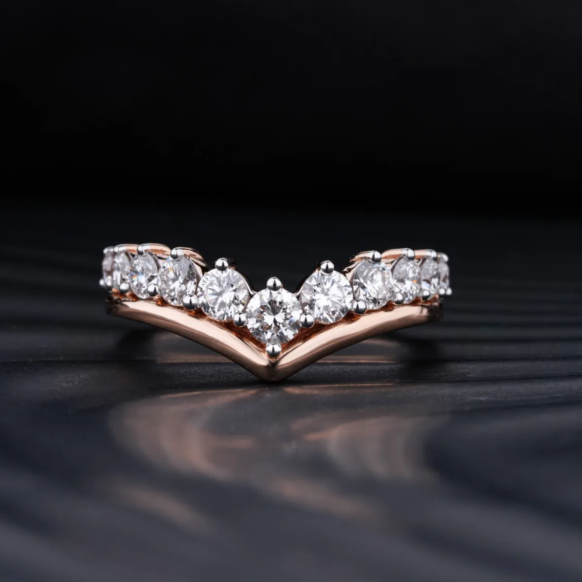V Shaped Diamond Ring | Curved Diamond Wedding Band | V Shaped Round Diamond Ring | Earthly Jewels